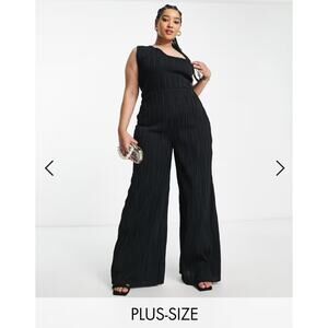 ASOS In The Style x Liberty Plus One-Shoulder Wide-Leg Jumpsuit – Black – US 16